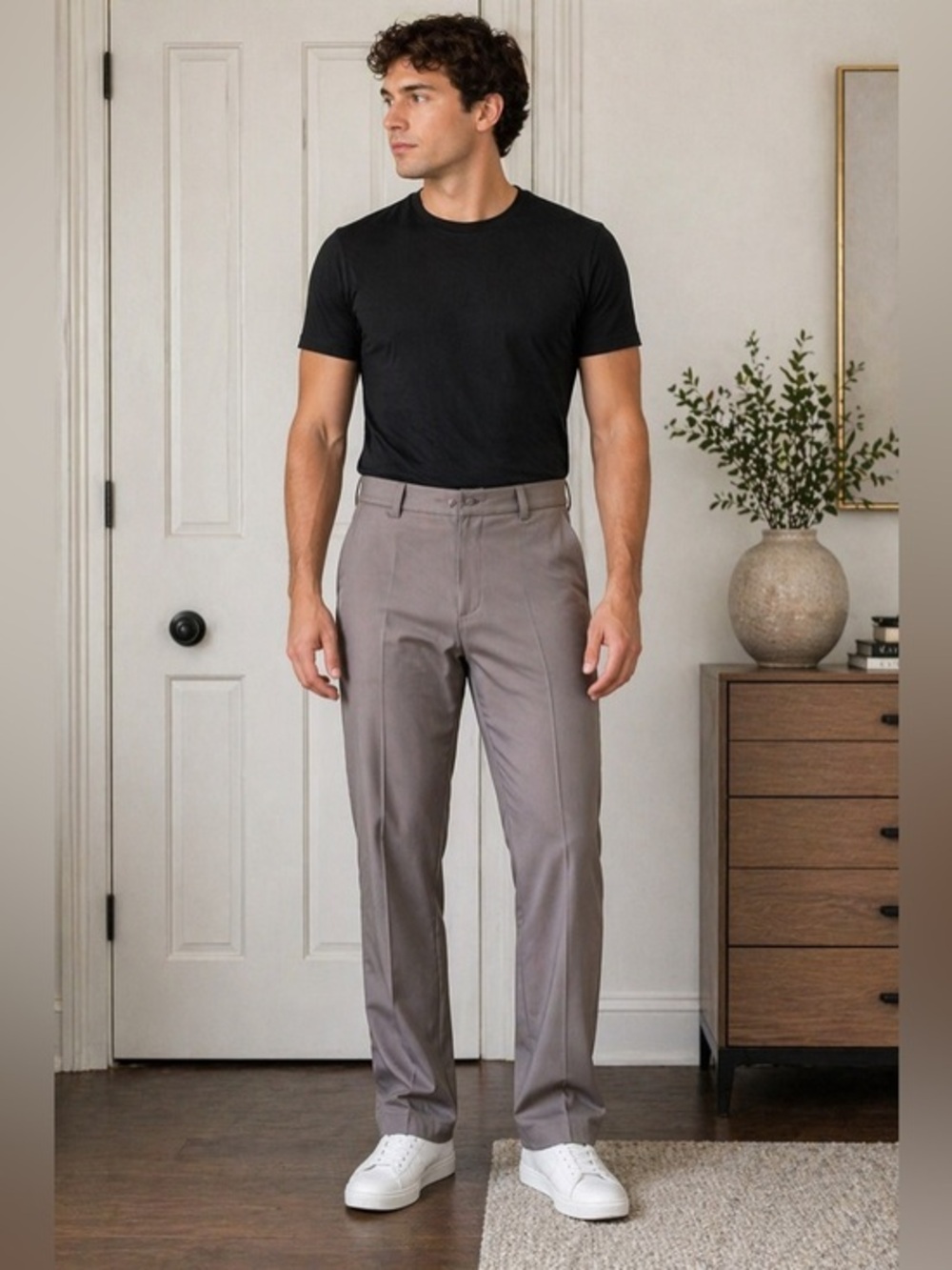 Matte Grey Men’s Chinos in Light Gray – Straight Leg with Pockets 34x32